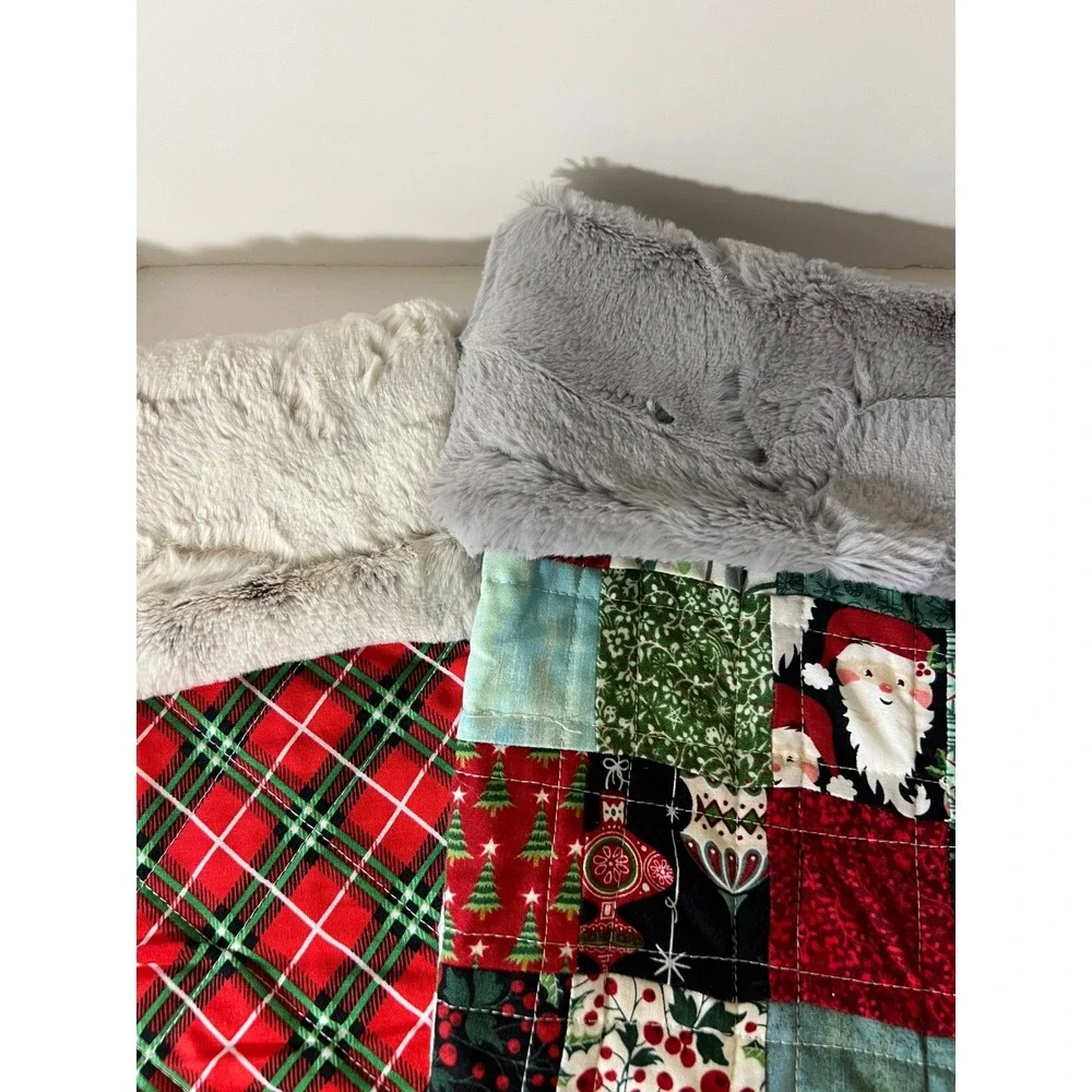 3 Quilted Christmas Stockings Faux Fur Band Red Green 16